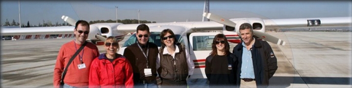 Original flying team and group activities by plane in Spain